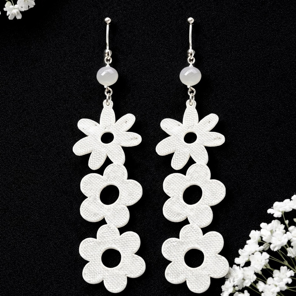 White Floral Drop Earrings